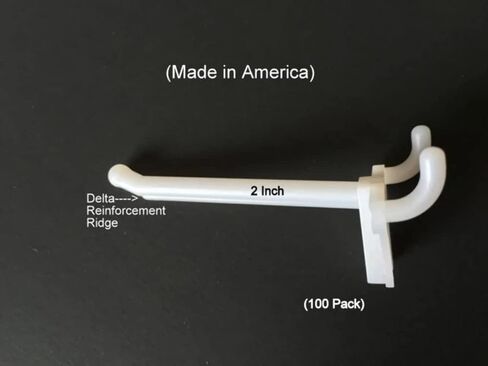 ProCraft Brand (100 Pack) 2 Inch White Plastic Peg Hooks for 1/8" to 1/4" Pegboard. USA Made in Saudi Arabia