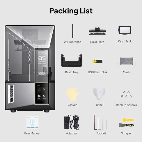 ELEGOO Mars 5 Ultra 3D Printer, MSLA UV Photocuring with 9K LCD, High Speed Printing Up to 150mm/h, Automatic Leveling, WiFi Cluster Printing, AI Camera, Printing Size of 6.04 x 3.06 x 6.49 inch in Saudi Arabia