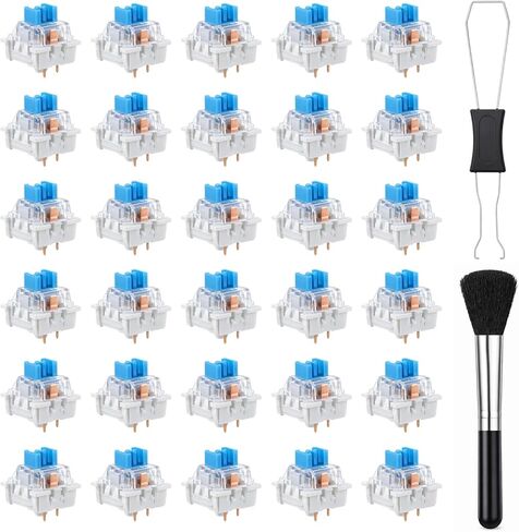 Ptwola 32 Pcs Blue Mechanical Keyboard Switches 3 Pin Clicky Keyboard Switches Dustproof Key switches DIY Replacement Kit with Switch Puller and Brush for Gamers Gaming Keyboards Computer Accessories in Saudi Arabia