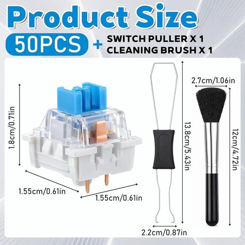 Ptwola 32 Pcs Blue Mechanical Keyboard Switches 3 Pin Clicky Keyboard Switches Dustproof Key switches DIY Replacement Kit with Switch Puller and Brush for Gamers Gaming Keyboards Computer Accessories in Saudi Arabia