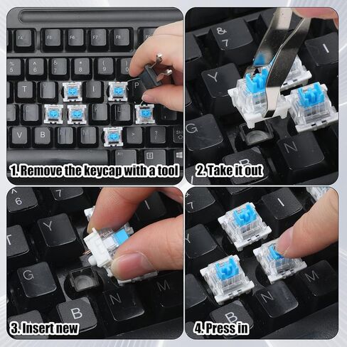Ptwola 32 Pcs Blue Mechanical Keyboard Switches 3 Pin Clicky Keyboard Switches Dustproof Key switches DIY Replacement Kit with Switch Puller and Brush for Gamers Gaming Keyboards Computer Accessories in Saudi Arabia