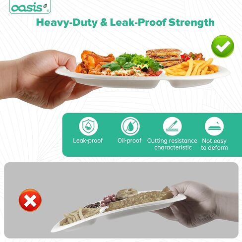 𝟭𝟬 𝗶𝗻𝗰𝗵, 𝟭𝟮𝟴-𝗣𝗮𝗰𝗸 3-Compartment Disposable Paper Plates, Compostable Heavy-Duty Divided Plates for Meal Prep, School Lunches & Party Buffets (White) in Saudi Arabia