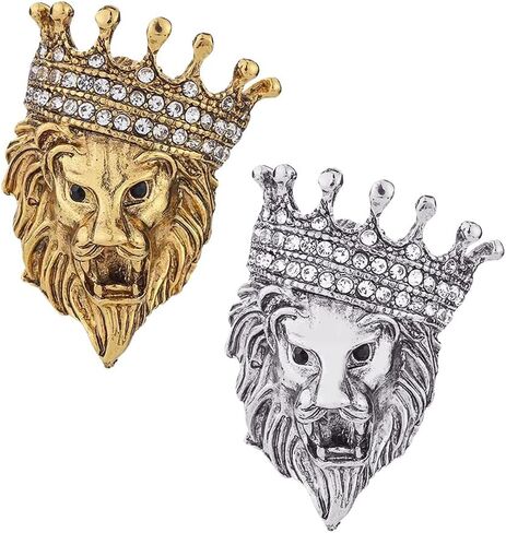 Ximimark 2 pcs Elegant Crystal Lion Head Lapel Pin for Men and Women - Perfect for Suit, Shirt, and Collar - Unique Jewelry Accessory in Saudi Arabia