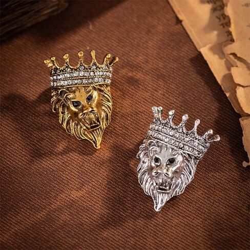 Ximimark 2 pcs Elegant Crystal Lion Head Lapel Pin for Men and Women - Perfect for Suit, Shirt, and Collar - Unique Jewelry Accessory in Saudi Arabia