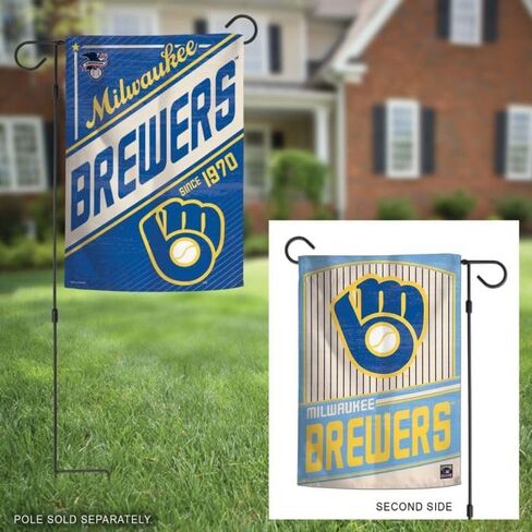 أعلام حديقة WinCraft MILWAUKEE BREWERS/COOPERSTOWN GARDEN 2 جانب 12.5 بوصة × 18 بوصة، بيج، أزرق، أصفر، أبيض in Saudi Arabia
