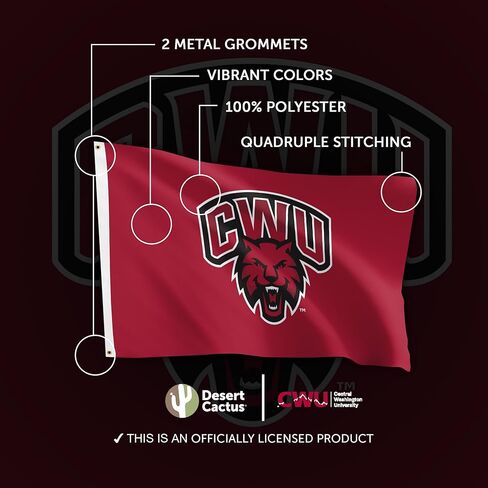 علم CWU لجامعة واشنطن الوسطى من Desert Cactus - لافتة للقطط البرية مقاس 3 × 5 أقدام، قماش متين للاستخدام الداخلي/الخارجي، تصميم بوليستر 100% (النمط 1) in Saudi Arabia
