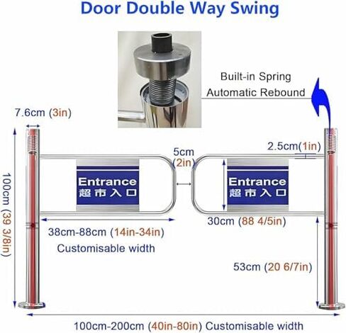 Supermarket Entrance Safety Gate,Spring-Loaded Safety Swing Gate, 90° Opening Metal Barricade, One-Way Door for Industrial Factory Supermarket Aisle in Saudi Arabia