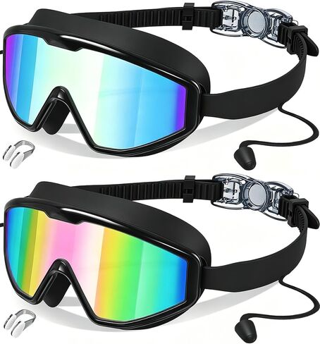 Kids Swim Goggles Wide View Anti-Fog UV Protection No Leak with Earplugs | Nose Clip, Swimming Goggles for Kids, Children Swim Mask, Boys Girls Teens, Pool Beach Essentials, Beach Must Have in Kuwait