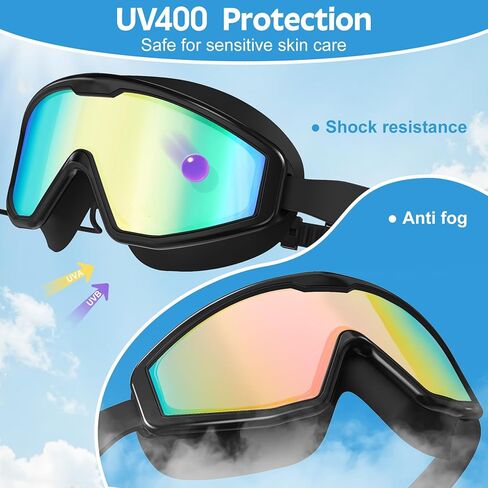 Kids Swim Goggles Wide View Anti-Fog UV Protection No Leak with Earplugs | Nose Clip, Swimming Goggles for Kids, Children Swim Mask, Boys Girls Teens, Pool Beach Essentials, Beach Must Have in Kuwait
