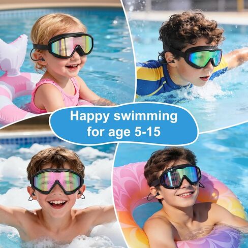 Kids Swim Goggles Wide View Anti-Fog UV Protection No Leak with Earplugs | Nose Clip, Swimming Goggles for Kids, Children Swim Mask, Boys Girls Teens, Pool Beach Essentials, Beach Must Have in Kuwait