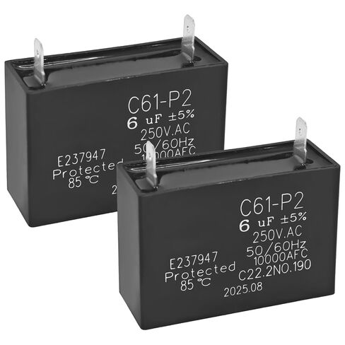 مكثف C61-P2 6μF 250VAC (عبوة من 2) - 50/60 هرتز 10,000 مكثف تشغيل المحرك AFC - C22.2 رقم 190 معتمد بتصنيف 85 درجة مئوية in Saudi Arabia