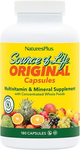 NaturesPlus Source of Life - 180 كبسولة - مكملات الفيتامينات والمعادن - تدعم الطاقة الطبيعية والصحة العامة - خالية من الغلوتين، نباتي - 20 وجبة in Kuwait