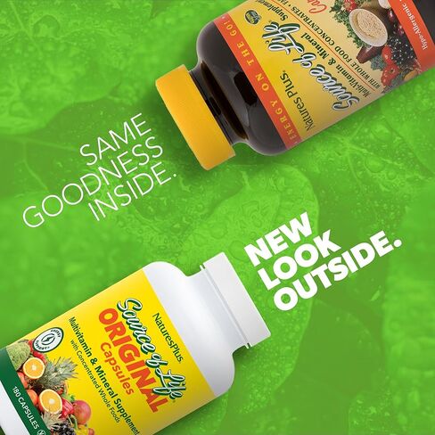 NaturesPlus Source of Life - 180 كبسولة - مكملات الفيتامينات والمعادن - تدعم الطاقة الطبيعية والصحة العامة - خالية من الغلوتين، نباتي - 20 وجبة in Kuwait