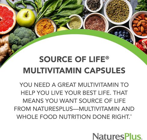 NaturesPlus Source of Life - 180 كبسولة - مكملات الفيتامينات والمعادن - تدعم الطاقة الطبيعية والصحة العامة - خالية من الغلوتين، نباتي - 20 وجبة in Kuwait
