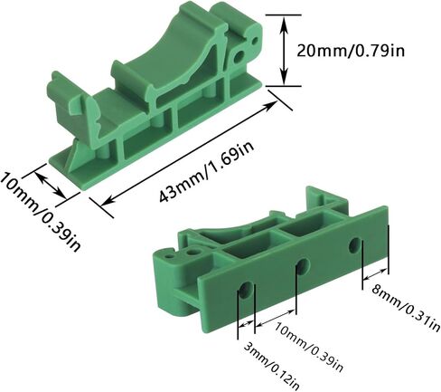 4 زوج البلاستيك DIN السكك الحديدية PCB تصاعد بين قوسين DRG-01 19x43 مللي متر الأخضر صينية قوس الناقل كليب PCB شرائح تثبيت in Saudi Arabia