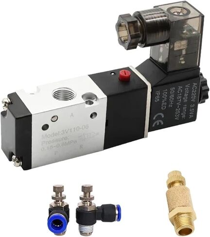 Pneumatic 3/2 Way Solenoid Valve 2 Position Operated Single Electric Control 3V110-06 1Pcs(3V110-06 w SL4-01) in Saudi Arabia
