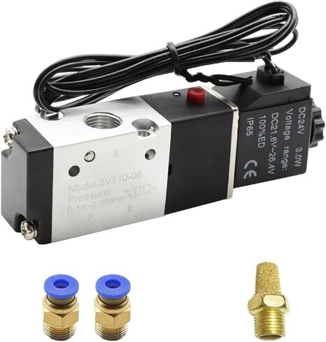 Pneumatic 3/2 Way Solenoid Valve 2 Position Operated Single Electric Control 3V110-06 1Pcs(3V110-06 w SL4-01) in Saudi Arabia