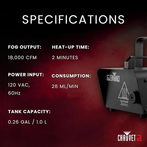 ماكينة ضباب CHAUVET DJ H1200 مدمجة وخفيفة الوزن مع جهاز تحكم بمؤقت، أسود in Kuwait