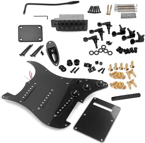 HUIOP Black ST Style جيتار كهربائي مجموعة كاملة من الملحقات DIY بما في ذلك Pickguard السلكية مسبقًا، التقاطات SSS وغيرها من الملحقات in Saudi Arabia