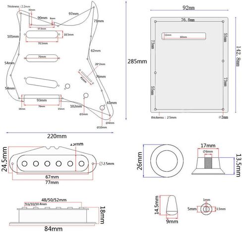 HUIOP Black ST Style جيتار كهربائي مجموعة كاملة من الملحقات DIY بما في ذلك Pickguard السلكية مسبقًا، التقاطات SSS وغيرها من الملحقات in Saudi Arabia