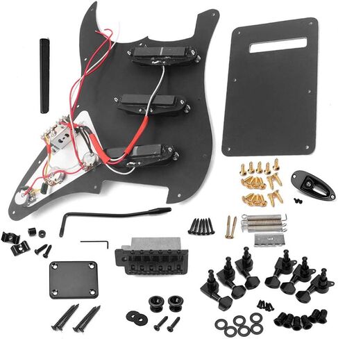 HUIOP Black ST Style جيتار كهربائي مجموعة كاملة من الملحقات DIY بما في ذلك Pickguard السلكية مسبقًا، التقاطات SSS وغيرها من الملحقات in Saudi Arabia