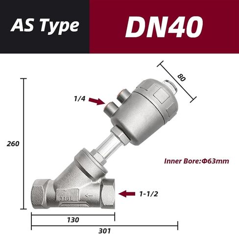 304 stainless steel High Temperature And Corrosion Steam Pneumatic Valve Y Type Internal Thread Angle(AS Type DN40) in Saudi Arabia