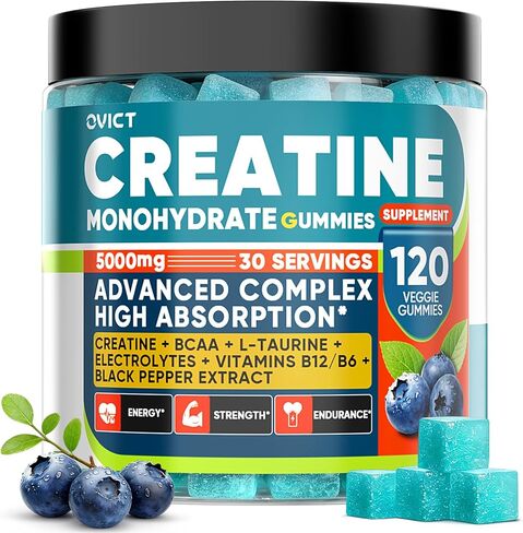 99.99% Creatine Monohydrate Gummies for Men Women 5g, 7-in-1 Pre-Workout Complex with BCAA, Taurine, B12/6 & Electrolytes, 6X Boost Energy, Muscle Strength & Recovery, Brain Focus, Vegan, Sugar Free in Saudi Arabia