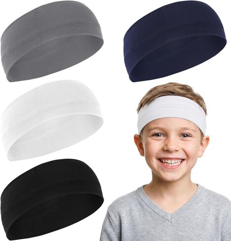 4 Pcs Elastic Kids Sports Headbands Athletic Absorbing Sweat Headband Wicking Boys Girls Sweatbands Kids Sports Headbands for Football Basketball Running Tennis Baseball Running Gym in Kuwait