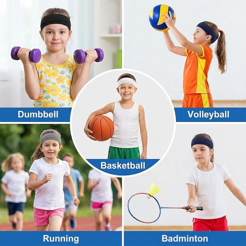 4 Pcs Elastic Kids Sports Headbands Athletic Absorbing Sweat Headband Wicking Boys Girls Sweatbands Kids Sports Headbands for Football Basketball Running Tennis Baseball Running Gym in Kuwait