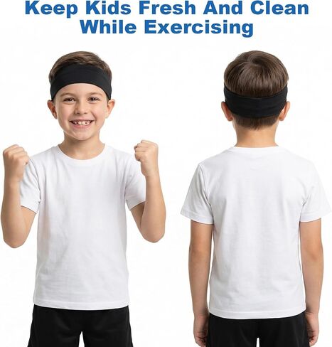 4 Pcs Elastic Kids Sports Headbands Athletic Absorbing Sweat Headband Wicking Boys Girls Sweatbands Kids Sports Headbands for Football Basketball Running Tennis Baseball Running Gym in Kuwait