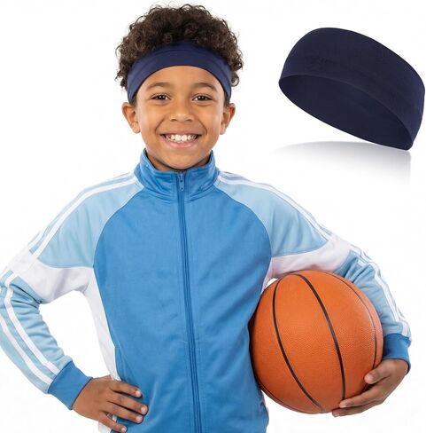 4 Pcs Elastic Kids Sports Headbands Athletic Absorbing Sweat Headband Wicking Boys Girls Sweatbands Kids Sports Headbands for Football Basketball Running Tennis Baseball Running Gym in Kuwait