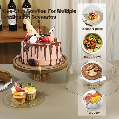 Acacia Wood Cake Stand with Lid, 12in Cake Stand with Acrylic Dome, 2-In-1 Cake Display Stand for Charcuterie Board, Chips & Dips, Fruit Platter, Wedding, Birthday, Parties in Saudi Arabia
