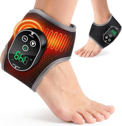 Cordless Ankle Heating Pad with Massage, Foot and Ankle Massager for Pain Relief, Rechargeable Heated Ankle Wrap for Circulation, Black in Saudi Arabia