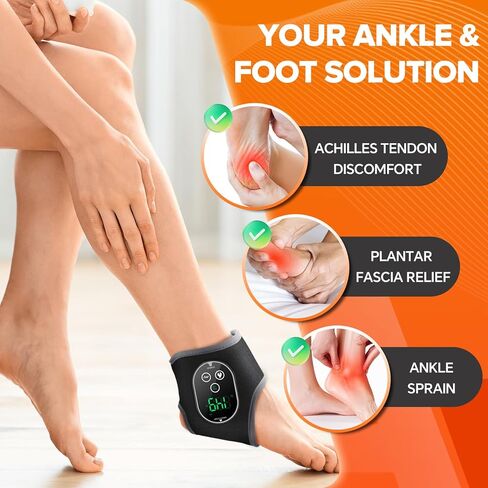 Cordless Ankle Heating Pad with Massage, Foot and Ankle Massager for Pain Relief, Rechargeable Heated Ankle Wrap for Circulation, Black in Saudi Arabia