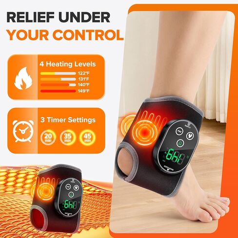 Cordless Ankle Heating Pad with Massage, Foot and Ankle Massager for Pain Relief, Rechargeable Heated Ankle Wrap for Circulation, Black in Saudi Arabia