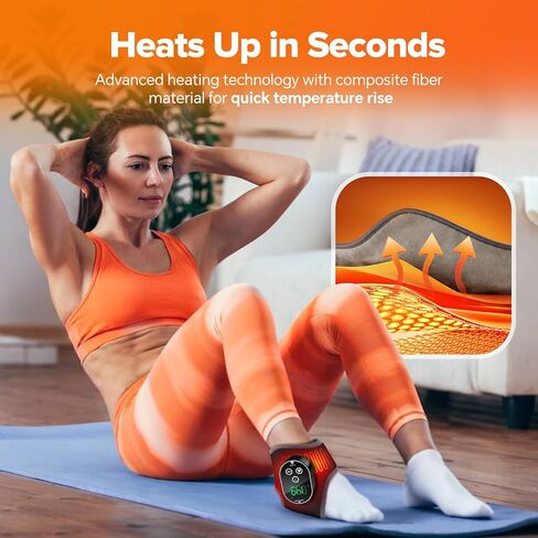 Cordless Ankle Heating Pad with Massage, Foot and Ankle Massager for Pain Relief, Rechargeable Heated Ankle Wrap for Circulation, Black in Saudi Arabia