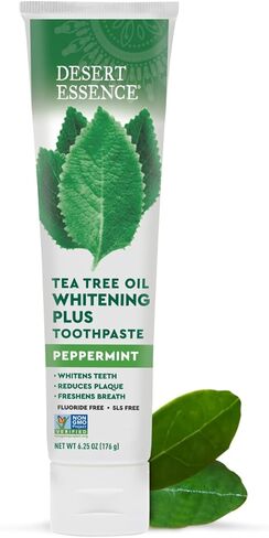 Desert Essence Tea Tree Oil Whitening Plus Toothpaste - Peppermint - 6.25 Oz - Antiseptic Tea Tree Oil - Zinc Citrate - Baking Soda - Freshens Breath - Reduced Plaque - Fluoride Free in Saudi Arabia