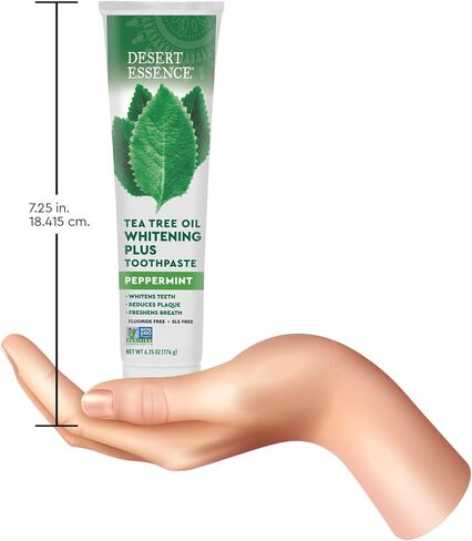 Desert Essence Tea Tree Oil Whitening Plus Toothpaste - Peppermint - 6.25 Oz - Antiseptic Tea Tree Oil - Zinc Citrate - Baking Soda - Freshens Breath - Reduced Plaque - Fluoride Free in Saudi Arabia
