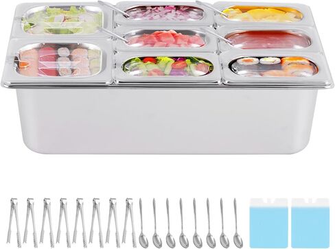 Ice Cooled Condiment Serving Container 9 Pans ×1Qt with Ice Packs for Salad Pizza Sauce Cold Food Buffet Server for Parties in Saudi Arabia