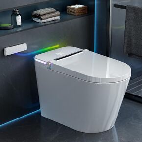 Smart Toilet with Bidet Built In, Heated Seat, Warm Water Wash & Dryer, Tankless Bidet Toilet with Foot Sensor & Night Light, Auto Open/Close Lid & Flush, Wireless Remote, 1.26GPF Water-Saving Design in Saudi Arabia
