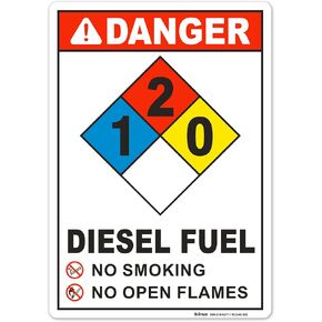 Brimar - 10" x 14" - NFPA Diesel Fuel 1-2-0 Sign - 3.5 Mil InfiniStick™ Vinyl Label - Hazard Warning - Easy Installation in Kuwait
