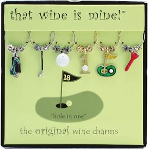 Wine Things 6-Piece Wine Charms/Wine Glass Tags/Drink Markers for Stem Glasses, Wine Tasting Party (Hole In One) in Saudi Arabia