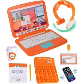 Born Toys Toddler Pretend Play Office Set - 9 pcs Kids Pretend Play Work from Home Office Includes Kids Laptop, Toy Phone w/ LED Lights & Sounds, Calculator Pop It & Headset for Ages 3-7 in Saudi Arabia