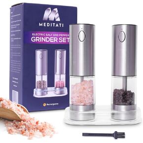 Rechargeable Automatic Salt and Pepper Grinder Set - One Hand Operation with LED Light for Precise Seasoning - Adjustable Coarseness with Ceramic Core - Set of 2 in Saudi Arabia
