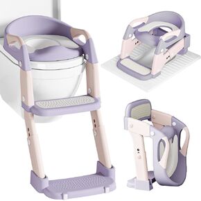 XIGGA 3 in 1 Potty Toilet Training Seat with 2-level Adjustable Steps, Equipped with Waterproof Cushion and Non Slip Step Stool, Dedicated Toilet Seat for Boys Girls - Green in Saudi Arabia