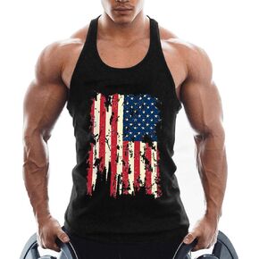 Mens American Flag Tank Top Y-Back Muscle Graphic Gym Workout USA Sleeveless Shirts in Saudi Arabia
