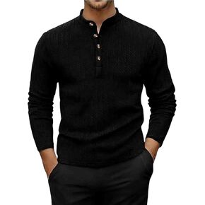 قمصان Henley للرجال بأكمام طويلة وأزرار كاجوال ورقبة على شكل حرف V، وخفيفة الوزن، وقمصان علوية أساسية ناعمة in Kuwait