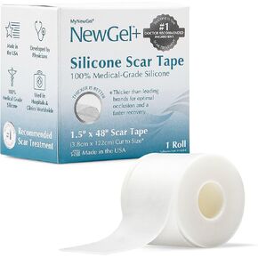 بكرة شريط الندبات السيليكون من NewGel Plus - صفائح ندبات سيليكون طبية بنسبة 100% للجراحة والقسم القيصري وندبات الجدرة وحب الشباب - شريط سيليكون سميك للغاية 1 مم قابل لإعادة الاستخدام - صنع في الولايات المتحدة الأمريكية - 1.5 بوصة × 48 بوصة in Kuwait