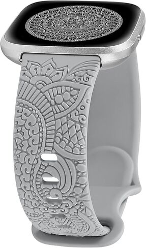 Boho Floral Engraved Band Compatible with Fitbit Versa 2/Versa Bands, Women Sport Silicone Flower Pattern Fancy Cute Stylish Summer Strap in Saudi Arabia