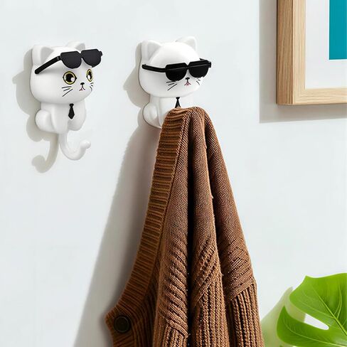 Wall Hooks with Cat Shape, Adhesive Coat Hooks Key Holder, Creative Adhesive Cute Cat Key Hook, Home Storage Utility Wall Decorations for Hanging Hat, Key, Towel (White) in Saudi Arabia